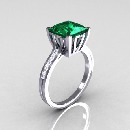 Modern Italian 10K White Gold 2.0 Carat Princess Emerald Channel Diamond Solitaire Ring R312-10KWGEMD-1