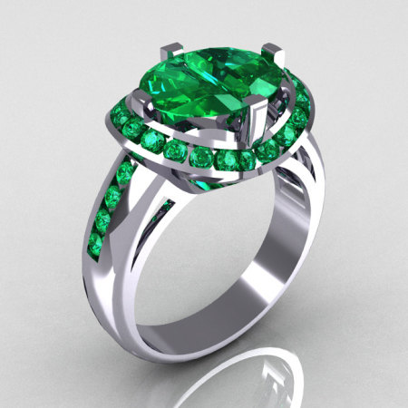 Modern Bridal 18K White Gold 1.6 CTW Half Moon Emerald Pair Channel Bridal Ring R130-18KWGEM-1