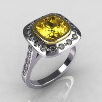 Classic Legacy Style Two Tone 14K White Yellow Gold 2.0 Carat Cushion Cut Yellow Sapphire Engagement Ring R60-14KWYGDYS-1