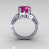 Modern Vintage 18K White Gold 3.0 Carat Heart Pink Sapphire Diamond Solitaire Ring R134-18KWGDPS-4