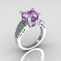 Modern French Bridal 10K White Gold 3.0 Carat Heart Lilac Amethyst Green Sapphire Solitaire Engagement Ring R134-10WGLAMGS-1