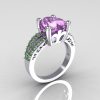 Modern French Bridal 10K White Gold 3.0 Carat Heart Lilac Amethyst Green Sapphire Solitaire Engagement Ring R134-10WGLAMGS-2