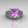 Modern French Bridal 10K White Gold 3.0 Carat Heart Lilac Amethyst Green Sapphire Solitaire Engagement Ring R134-10WGLAMGS-3