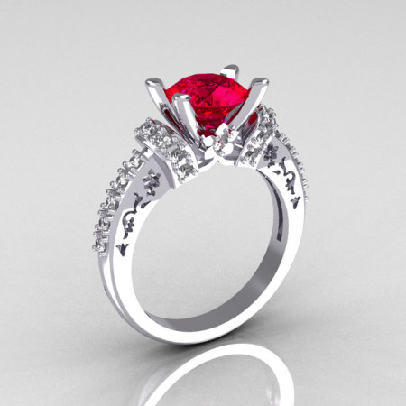 Modern Armenian Classic 10K White Gold 1.5 Carat Ruby Diamond Solitaire Wedding Ring R137-10WGDRR-1