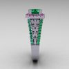 Modern Armenian Vintage 14K White Gold 1.0 Carat Emerald Pink Sapphire Engagement Ring R137-14WGEMPS-4