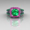 Modern Armenian Vintage 14K White Gold 1.0 Carat Emerald Pink Sapphire Engagement Ring R137-14WGEMPS-2
