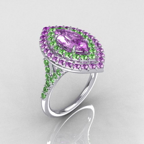 Soleste Style Bridal 10K White Gold 1.0 Carat Marquise Lilac and Green Amethyst Engagement Ring R117-10WGGALA-1