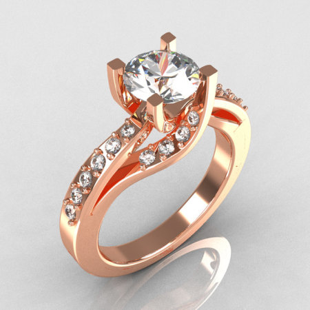 Modern Bridal 14K Rose Gold 1.0 Carat CZ Diamond Solitaire Ring R145-14KRGDCZ-1