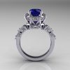 Modern Antique 14K White Gold 1.5 Carat Blue Sapphire Diamond Classic Armenian Solitaire Wedding Ring AR107-14KWGDBS-2