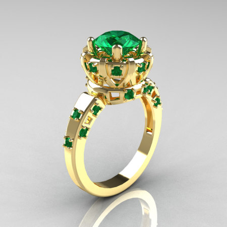 Modern Antique 18K Yellow Gold 1.5 Carat Emerald Classic Armenian Solitaire Wedding Ring AR107-18KYGEM-1