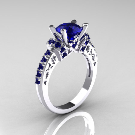 Modern Armenian Classic 14K White Gold 1.5 Carat Blue Sapphire Solitaire Wedding Ring R137-14WGBSS-1