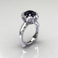Classic 10K White Gold 3.0 Carat Black Diamond Greek Galatea Bridal Wedding Ring AR114-10KWGDBD-1