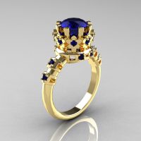 Modern Vintage 18K Yellow Gold 1.5 Carat London Blue Sapphire Classic Ring AR105-18KYGLBSS-1