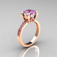 Classic French 10K Pink Gold 1.0 Carat Princess Lilac Amethyst Solitaire Engagement Ring AR125-10PGLAA-1