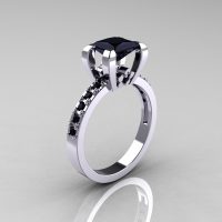 Classic French 14K White Gold 1.0 Carat Princess Black Diamond Engagement Ring AR125-14KWGBDD-1