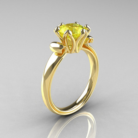 Modern Antique 14K Yellow Gold 1.5 Carat Yellow Topaz Solitaire Engagement Ring AR127-14YGYT-1