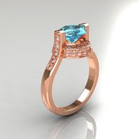 Italian Bridal 14K Pink Gold 1.5 Carat Aquamarine Diamond Wedding Ring AR119-14PGDAQ-1
