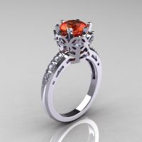 Modern Classic 10K White Gold 1.5 Carat Tangerine Garnet Diamond Crown Engagement Ring AR128-10KWGDTG-1