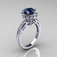 Modern Classic 18K White Gold 1.5 Carat London Blue Sapphire Diamond Crown Engagement Ring AR128-18KWGDLBS-1