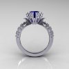 Modern Antique 14K White Gold 1.0 Carat Blue Sapphire Diamond Engagement Ring AR129-14WGDBS-2