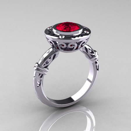 Modern Antique 14K White Gold 1.0 Carat Ruby Diamond Designer Engagement Ring RR131-14KWGDRR-1