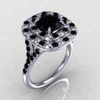 Soleste Style 14K White Gold 1.25 CT Cushion Cut Black and White Diamond Checkerboard Engagement Ring R116-14WGDBLL-1