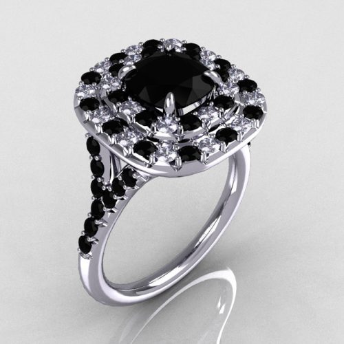 Soleste Style 14K White Gold 1.25 CT Cushion Cut Black and White Diamond Checkerboard Engagement Ring R116-14WGDBLL-1