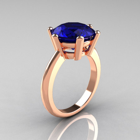 Classic Russian Bridal 14K Rose Gold 5.0 Carat Blue Sapphire Solitaire Ring RR133-14KRGBD-1