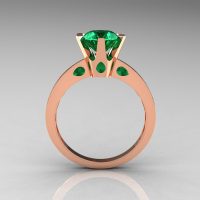 French 14K Rose Gold 1.5 Carat Emerald Designer Solitaire Engagement Ring R151-14KRGEM-1