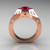 Gentlemens Modern Edwardian 14K Rose Gold 1.5 Carat Garnet Diamond Engagement Ring MR155-14KRGDG-2
