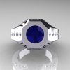 Gentlemens Modern Edwardian 14K White Gold 1.5 Carat Blue Sapphire Diamond Engagement Ring MR155-14KWGDBS-4