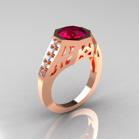 Modern Edwardian 14K Rose Gold 1.5 Carat Garnet Diamond Engagement Ring R155-14KRGDG-1