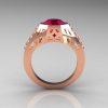 Modern Edwardian 14K Rose Gold 1.5 Carat Garnet Diamond Engagement Ring R155-14KRGDG-2