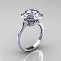 Classic 14K White Gold 1.0 Carat White Sapphire Diamond Bridal Engagement Ring R400-14WGDWS-1