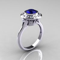 Classic 950 Platinum 1.0 Carat Blue Sapphire Diamond Bridal Engagement Ring R400-PLATDBS-1