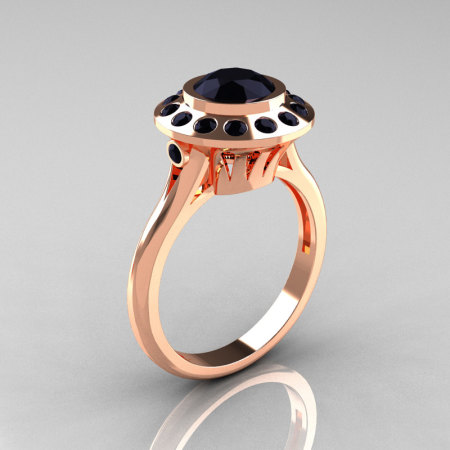 Classic 14K Rose Gold 1.0 Carat Black Diamond Bridal Engagement Ring R400-14KRGBDD-1