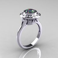 Classic 14K White Gold 1.0 Carat Mystic Topaz Diamond Bridal Engagement Ring R400-14KWGDMT-1