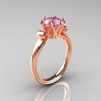 Modern Antique 14K Rose Gold 1.5 Carat Light Pink Topaz Solitaire Engagement Ring AR127-14RGLPT-1
