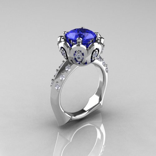 Classic 14K White Gold 3.0 Carat Blue Diamond Greek Galatea Bridal Wedding Ring AR114-14KWGDBLD-1