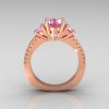 Modern French Bridal 10K Rose Gold Three Stone 1.0 Carat  Light Pink Topaz Diamond Engagement Ring R140-10KRGDLPT-2
