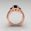 Modern French Bridal 14K Rose Gold Three Stone 1.0 Carat Black Diamond Engagement Ring R140-14RGBDD-2