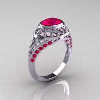 Modern Victorian 14K White Gold 1.16 Carat Oval Red Ruby Bridal Ring R158-14KWGRR-1