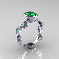 Classic 950 Platinum 1.0 Carat Oval Emerald Flower Leaf Engagement Ring R159O-PLATEM-1