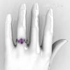 Classic 10K White Gold 1.0 Carat Oval Lilac Amethyst Flower Leaf Engagement Ring R159O-10KWGLA-5
