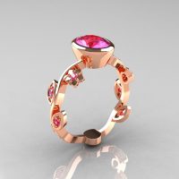 Classic 10K Rose Gold 1.0 Carat Oval Pink Sapphire Flower Leaf Engagement Ring R159O-10KRGPS-1