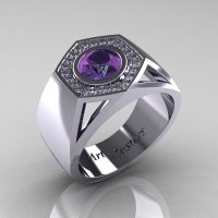 Gentlemens Modern 950 Platinum 1.0 Carat Alexandrite Diamond Celebrity Engagement Ring MR161-PLATDAL-1