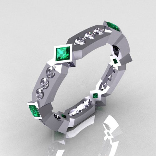 Classic 14K White Gold .36 ctw Diamond .48 ctw Emerald Eternity Ring Y256-14KWGDEM-1