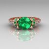Modern Armenian Classic 14K Rose Gold 1.5 Carat Emerald Diamond Solitaire Wedding Ring R137-14RGDEM-4