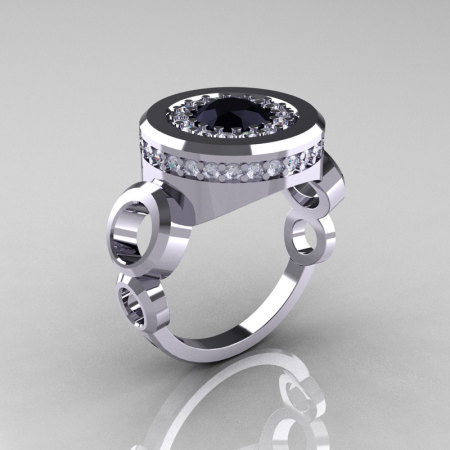 Modern 14K White Gold 1.0 Carat Black Diamond Designer Engagement Ring R163-14KWGDBD-1