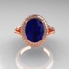 French Bridal 18K Rose Gold 2.5 Carat Oval Blue Sapphire Diamond Cluster Engagement Ring R164-18KRGDBS-3